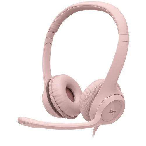 Logitech H390 USB-A Computer Headset - Stereo - USB Type A - Wired - 32 Ohm - 20 Hz - 20 kHz - Over-the-head - Binaural - Circumaural - 6.23 ft Cable - Noise Cancelling, Bi-directional Microphone - Rose