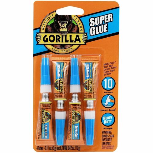 Gorilla Glue Super Glue, Four 3 Gram Tubes, Clear, (Pack of 1) - 0.11 oz - Clear - 1 / Pack