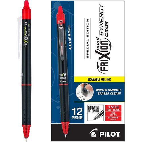 FriXion Synergy Clicker Erasable Gel Pen - Extra Fine Pen Point - Retractable - Erasable - Red Ink - Gel-based - 1 Dozen