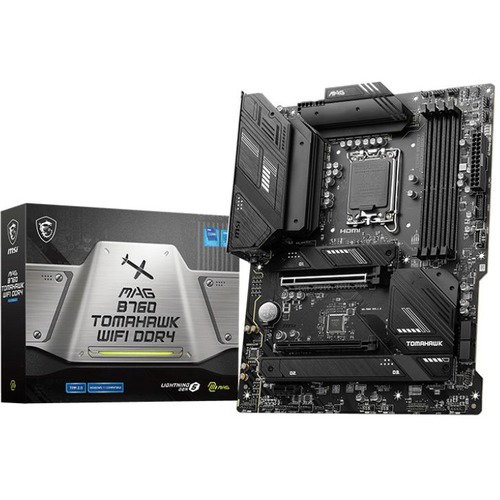 MSI MAG B760 TOMAHAWK WIFI DDR4 Gaming Desktop Motherboard - Intel B760 Chipset - Socket LGA-1700 - ATX - Pentium Gold, Celeron, Core Processor Supported - 128 GB DDR4 SDRAM Maximum RAM - DIMM, UDIMM - 4 x Memory Slots - Gigabit Ethernet - IEEE 802.11 a/b