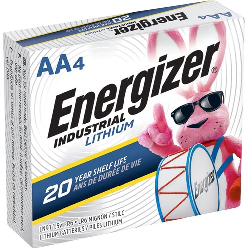 Energizer Industrial AA Lithium Battery 4-Pack - For Vending Machine, Electronics, Construction - 4 / Pack