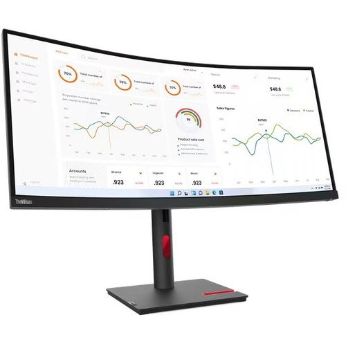 Lenovo ThinkVision T34w-30 34" UW-QHD Curved Screen LCD Monitor - 21:9 - Raven Black - 34" Class - Vertical Alignment (VA) - 3440 x 1440 - 16.7 Million Colors - 350 Nit - 4 ms - 60 Hz Refresh Rate - HDMI - DisplayPort - USB Hub