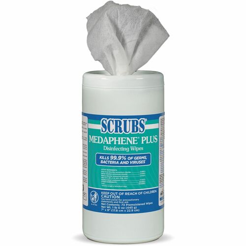 SCRUBS Medaphene Plus Disinfecting Wipes - Citrus Scent - 9" Length x 6" WidthDisinfectant, Deodorize, Textured, Absorbent, Pre-moistened, Easy to Use, Strong, Water Soluble, Anti-bacterial, Bleach-free - Colorless - 73/Tub - 6 / Carton