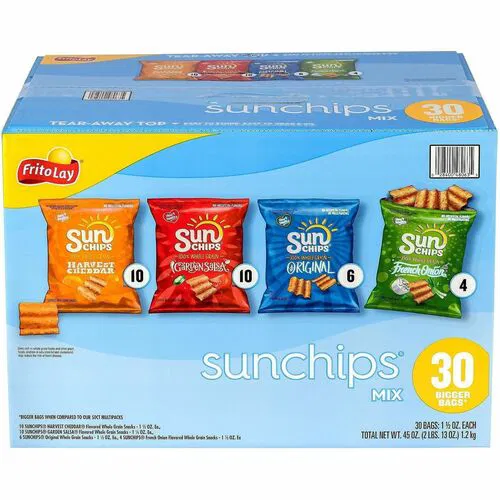 Sun Chips Mix Box, Harvest Cheddar, Original, French Onion Chips, 30/Bag