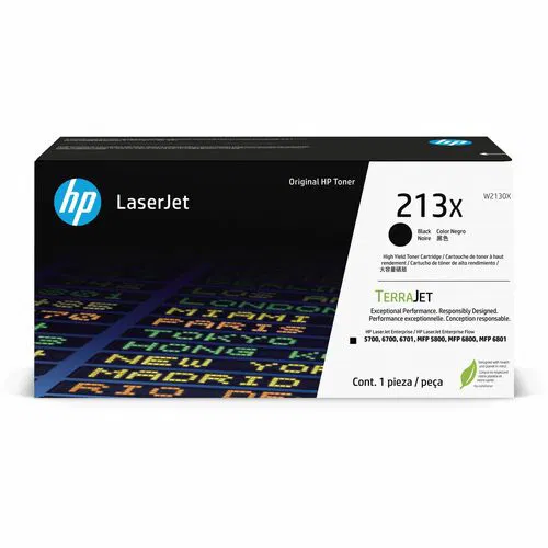 HP 213X (W2130X) Original Laser Toner Cartridge, Black, High-Yield TerraJet, for Color LaserJet Enterprise/Pro 5700/6700/6800 Series