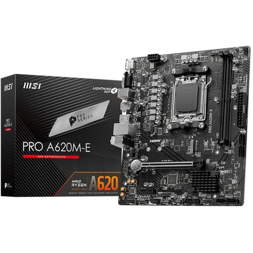 MSI Pro PRO A620M-E Gaming Desktop Motherboard - AMD A620 Chipset - Socket AM5 - Micro ATX - Ryzen 7 Processor Supported - 64 GB DDR5 SDRAM Maximum RAM - DIMM, UDIMM - 2 x Memory Slots - Gigabit Ethernet - HDMI - 4 x SATA Interfaces