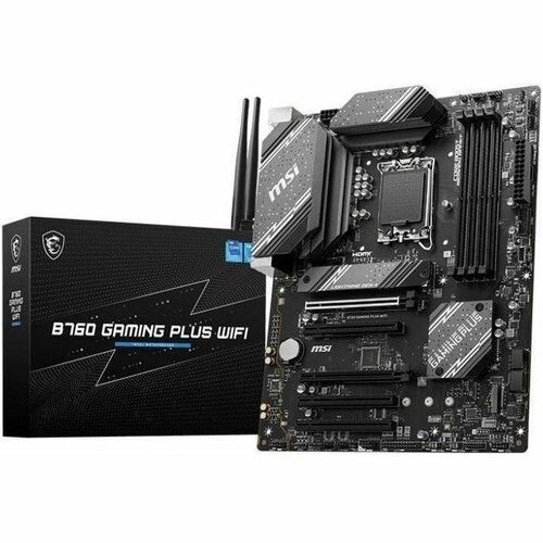 MSI B760 GAMING PLUS WIFI Gaming Desktop Motherboard - Intel B760 Chipset - Socket LGA-1700 - ATX - Core, Pentium Gold, Celeron Processor Supported - 192 GB DDR5 SDRAM Maximum RAM - DIMM, UDIMM - 4 x Memory Slots - Gigabit Ethernet - IEEE 802.11 a/b/g/n/a