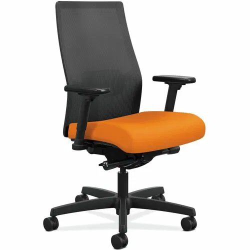 HON Task Chair, Ignition, Mid-Back Black Mesh, Apricot Fabric Seat, Adjustable Lumbar, Synchro-Tilt, 300 lb Capacity