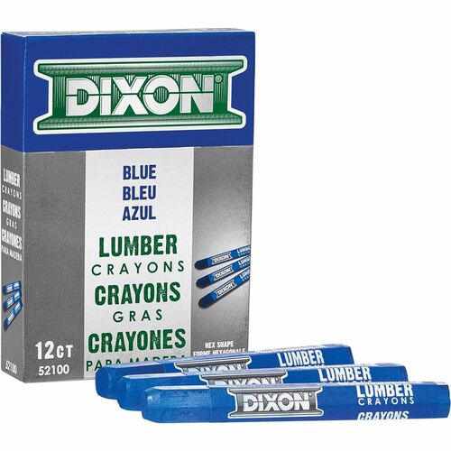 Dixon Industrial Lumber Crayons, Extruded Hex-Shaped, Blue, 0.5" W x 4.5" H, for Wet or Dry Lumber, Metal, Concrete, 12/Box