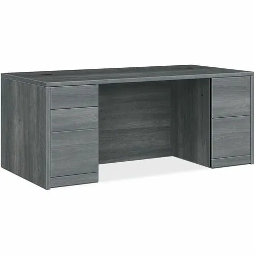 HON Double-Pedestal Desk, 10500 Series, 60" x 30" x 29.5" H, Sterling Ash Laminate, 5-Drawer, Letter/Legal, Full-Extension Drawers