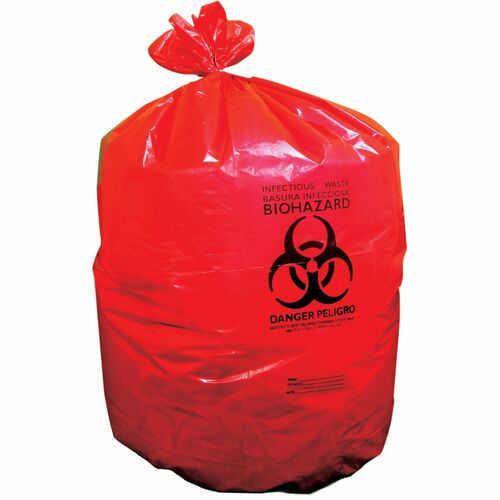 Heritage Contaminated Waste Bag, Can Liner, 33 gal, 33" W x 39" D, 1.3 mil LLDPE, Red, Star-Bottom Seal, Printed Infectious Waste, 150/CT