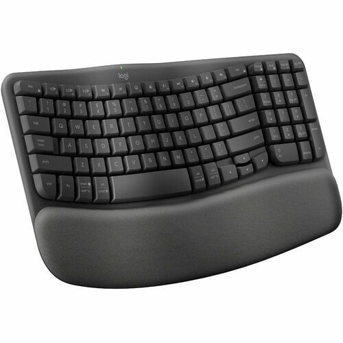 Logitech Wave Keys for Business Ergonomic Keyboard - Wireless Connectivity - Bluetooth - 5.1 - 32.81 ft - USB Type A Interface - Windows, Mac OS, ChromeOS - Computer - PC, Mac - AAA Battery Size Supported - Graphite