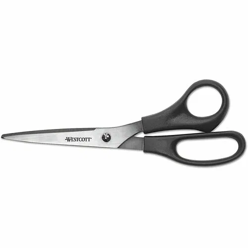 Westcott Scissors, 8" All-Purpose, Pointed Tip, 3.5" Cutting Length, Stainless Steel Blades, Black Plastic Handles, Ambidextrous, 3/PK