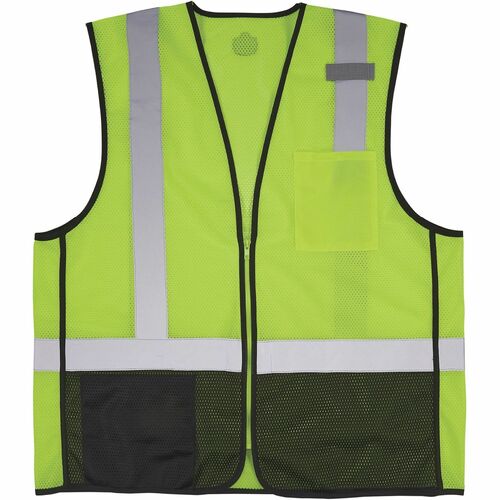 Ergodyne Safety Vest, GloWear, ANSI Type R Class 2, Lime Polyester Mesh, Zipper Closure, 2X/3X Dual Size, 2 Pockets, Mic Tab