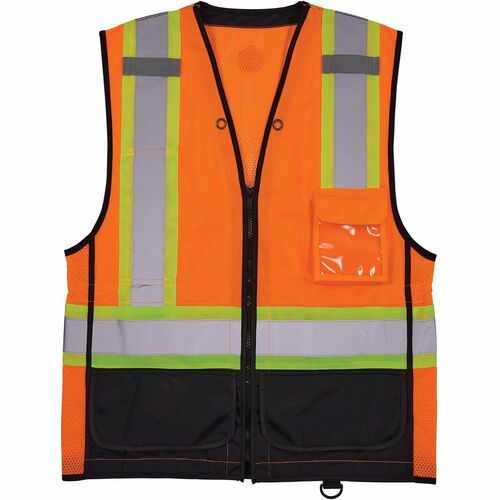 Ergodyne GloWear Safety Vest, ANSI/ISEA 107-2020 Type R Class 2, 2X/3X, Two-Tone Orange/Black, Zipper, 2" Reflective Tape, Drawstring Waist