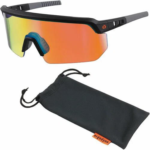 Ergodyne Safety Glasses, Construction, AEGIR, Matte Black Frame, Orange Mirror Polycarbonate Lens, Rubberized Temples, ANSI/ISEA Z87.1-2020