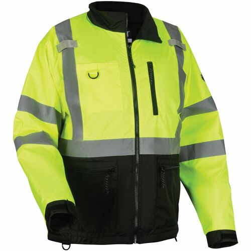 Ergodyne Hi-Vis Windbreaker Jacket, GloWear, Type R Class 3, 3XL, Lime, Water-Resistant Polyester Ripstop, Fleece-Lined