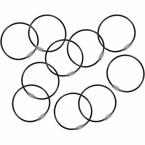 Ergodyne Key Ring, Arsenal, Wire Cable, Coated Iron/Steel, Black, Twist-Lock, 10/PK
