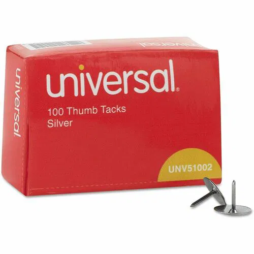 Universal Pushpin, Office, Home, Round Head, 0.31" Shank, 0.38" Head, Silver, Nickel-Plated Steel, 100/Box