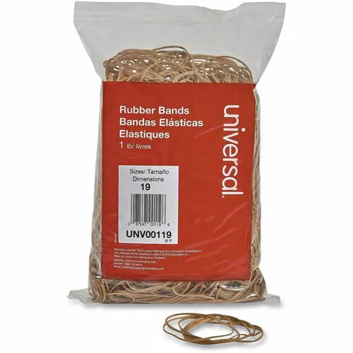 Universal Rubber Bands, Size #19, 3.5 in L x 0.1 in W, Beige Rubber, 1240/PK, FDA Food Contact