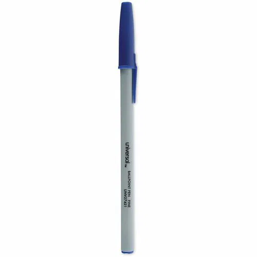 Universal Ballpoint Pen, Oil-Based Blue Ink, Gray Stick Barrel, Smooth Grip, Quick-Dry, 12/PK