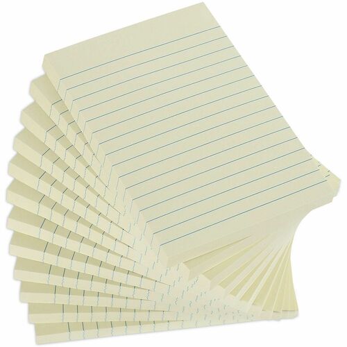 Universal Note Pad, 100 Sheets, Yellow Recycled Paper, Self-Stick Repositionable Adhesive, 12/PK