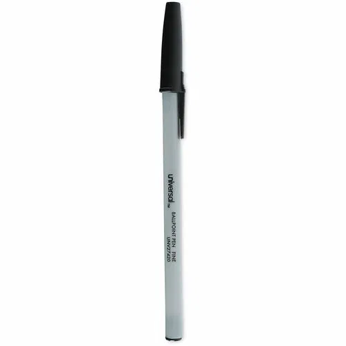 Universal Ballpoint Pen, Office, Oil-Based Black Ink, Gray Stick Barrel, 12/PK