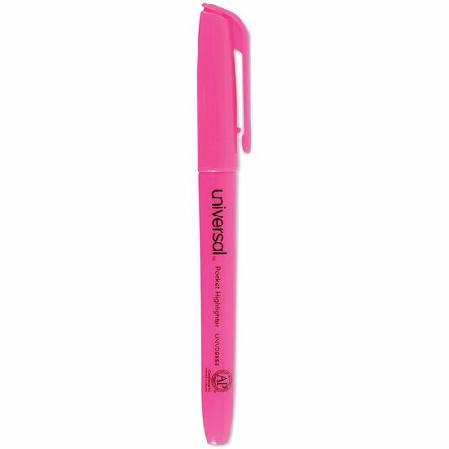 Universal Highlighter, Chisel Tip, Fluorescent Pink Ink, Pocket Clip, Quick-Drying, Non-Toxic, 12/PK