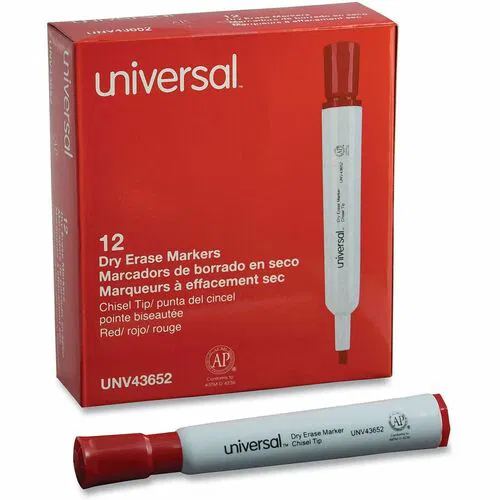 Universal Dry Erase Marker, Red Ink, Low-Odor, Quick-Dry, Erasable, for Whiteboard, Glass, Melamine, 12/PK