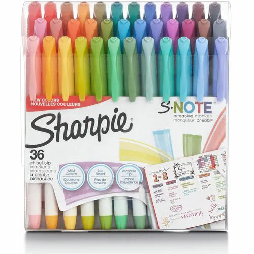 Sharpie S-Note Creative Markers - Broad, Chisel, Wide, Narrow Marker Point - Assorted Ink - Multipurpose - 36 / Box