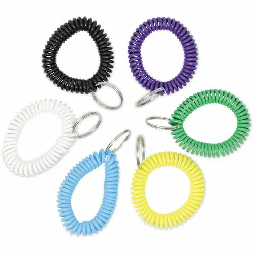 Universal Key Ring, Coil Wrist, Plastic, Assorted, 2.4 in x 0.4 in x 2.4 in, 6/PK