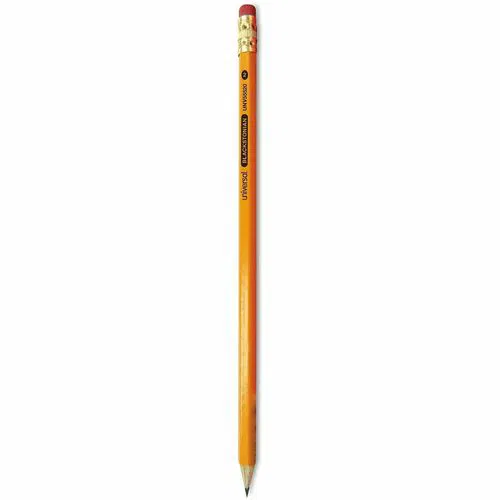 Universal Wood Pencil, HB/#2 Black Lead, Yellow Lacquered Wood Barrel, Hexagonal, Smudge-Free Eraser, 12/PK
