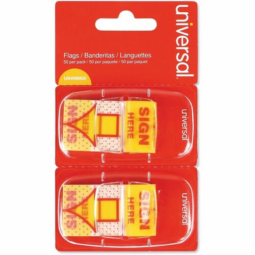 Universal Arrow Message Page Flags, Sign Here, Pop-Up Dispenser, Reusable, Repositionable, 100/PK, Yellow/Red