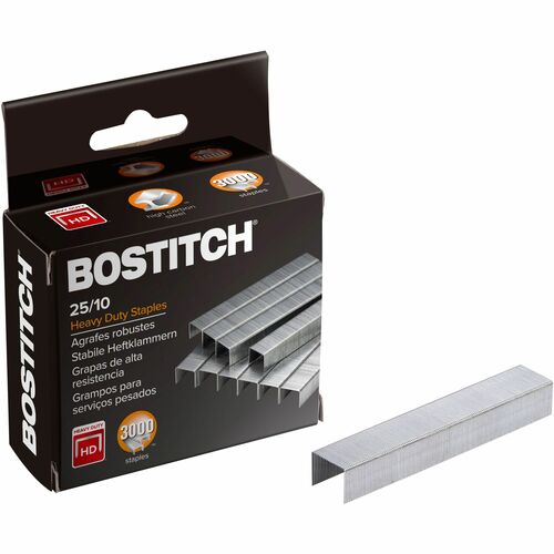 Bostitch Heavy-Duty Staples, 3/8 in Leg, 1/2 in Crown, Holds 65 Sheets, Silver, 125/Strip, 3000/Box