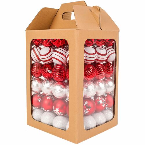 Multicolor Christmas Ornament Set - 96 Red, White, Silver Balls