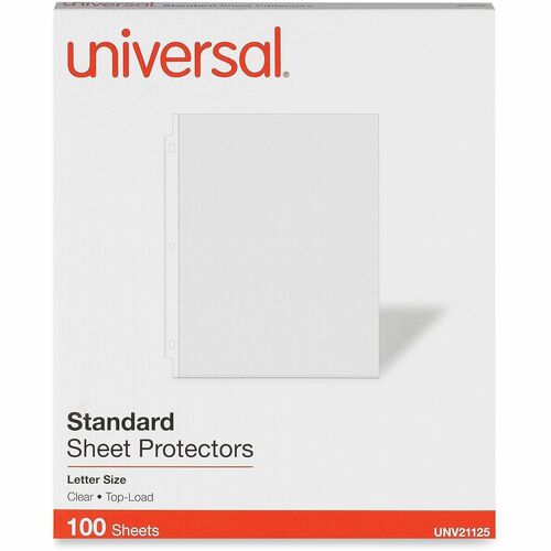 Universal Sheet Protector, Letter 8.5" x 11", Top-Loading, 2-Sheet Capacity, 3-Hole Punched, Reinforced Edge, Archival-Safe, Clear, 100/Box