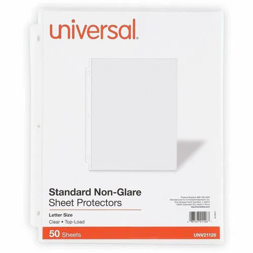 Universal Sheet Protector, Top-Loading, Letter 8.5" x 11", 2-Sheet, 3-Hole, Reinforced Edge Polypropylene, Non-Glare, 50/PK