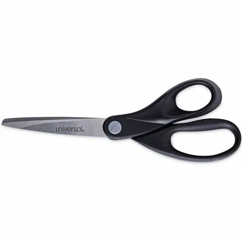 Universal Scissors, Ambidextrous Black Plastic Handle, 3.75 in Cutting, 8 in Overall, Stainless Steel Blades, Pointed Tip