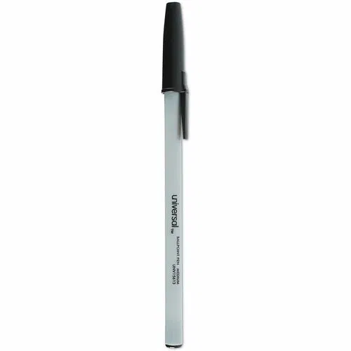 Universal Ballpoint Pen, Office, Oil-Based Black Ink, Quick-Drying, Gray Stick Barrel, Black Cap, 60/PK