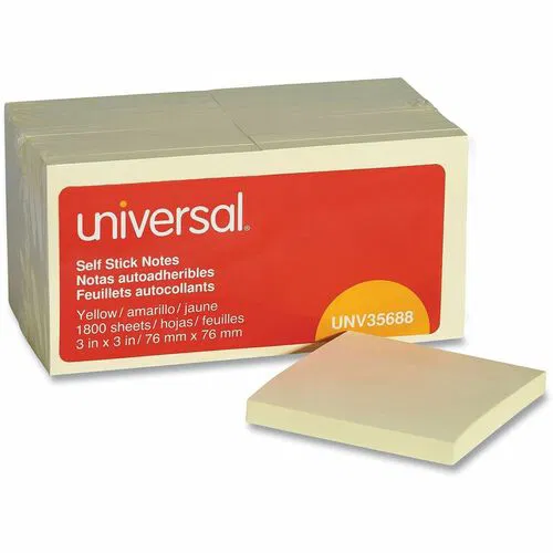 Universal Self-Stick Note Pads, Square, 100 Sheets/Pad, Yellow, Residue-Free, 18/PK