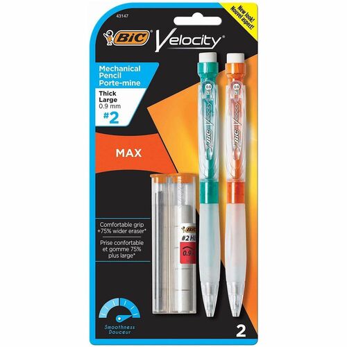 Velocity Velocity Max Mechanical Pencil - 0.9 mm Black Lead - 2HB - Refillable - Translucent, Transparent, Assorted Barrel - 2 / Pack