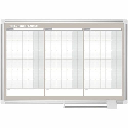 MasterVision 3-Month Calendar Dry Erase Board, 36" W x 24" H, Magnetic Lacquered Steel Surface, Aluminum Frame, Pen Tray, Mounting Kit