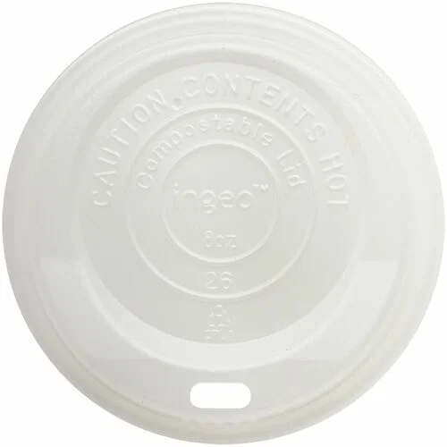 World Centric 8oz Compostable Hot-Cup Sip Lids - Round - Polylactic Acid (PLA) - White - 20 / Carton