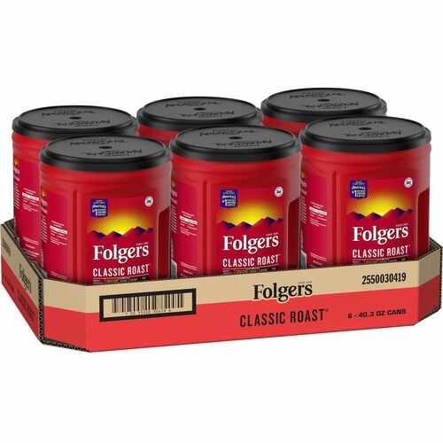 Folgers® Ground Classic Roast Coffee - Medium - 40.3 oz Per Canister - Ground - Mountain Grown, Classic Roast - Kosher - 6 / Carton