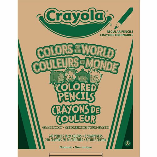 Crayola Colored Pencils, Colors of the World 24-Color Set, Skin-Tone Shades, Built-In Sharpener, Assorted, 240/PK