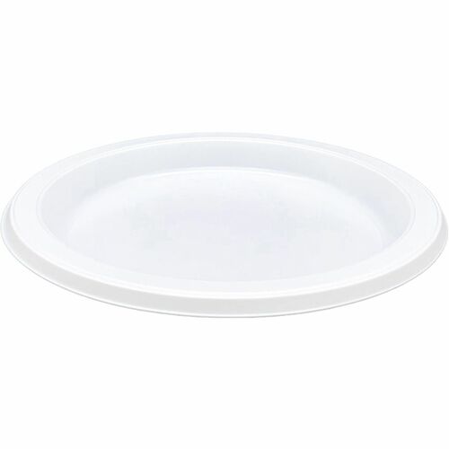 Genuine Joe 7" Disposable Plastic Plates - Picnic, Party, Breakroom - Disposable - White - Plastic Body - Round - 125/Pack - 8 / Carton