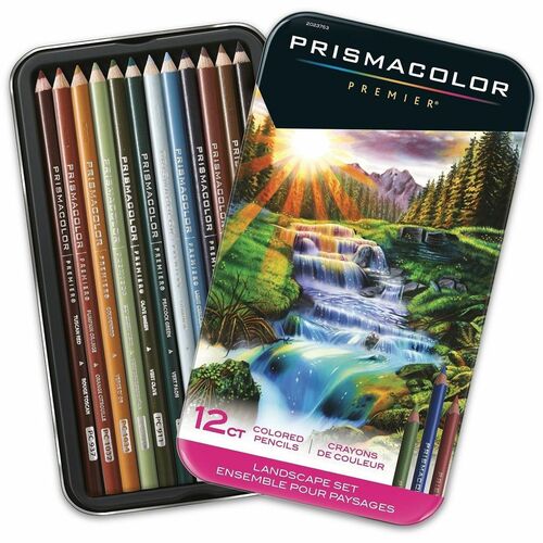 Prismacolor Premier Soft Core Colored Pencil Sets - Tuscan Red, Pumpkin Orange, Goldenrod, Light Sap Green, Olive Green, Peacock Green, Cloud Blue, Light Cerulean Blue, Indigo Blue, Chestnut, Light Umber, ... Lead - 12 / Pack