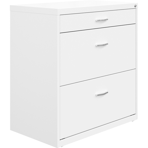 NuSparc File Cabinet, 2-Drawer Lateral, Pencil Drawer, Letter Filing, 30 in W x 17.6 in D x 31.7 in H, White Steel, Hanging File Rails, Lock