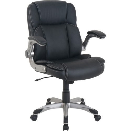 NuSparc Bonded Leather Executive Chair, Black, Mid-Back, Flip Armrests, 5-Star Base Casters, Adjustable Height, 360-Degree Swivel