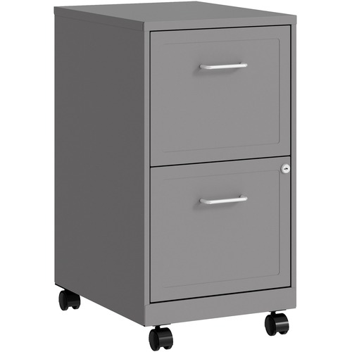 NuSparc File Cabinet, Mobile, 14.2" W x 18" D x 26.5" H, Letter Size, 2 Locking Drawers, 3/4 Drawer Extension, 4 Casters, Silver Painted Steel